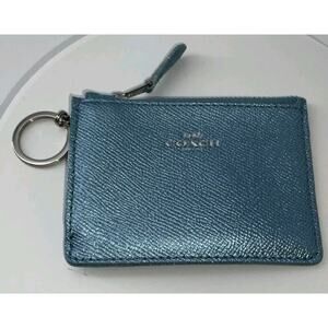 COACH Pebble Leather Mini Skinny Id Case/Card Key Metallic